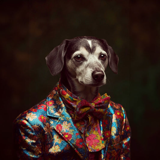 Hippie Dog - Ein farbenfrohes Kunstwerk für Freiheit und Lebensfreude auf Leinwand