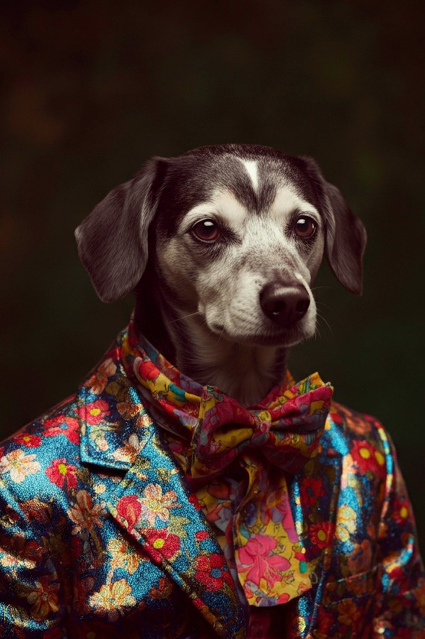 Hippie Dog - Ein farbenfrohes Kunstwerk für Freiheit und Lebensfreude auf Alu-Dibond