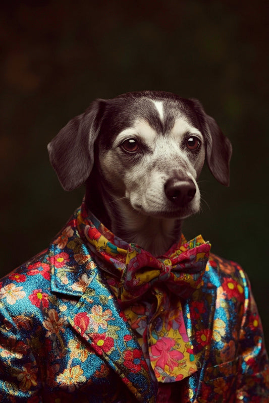 Hippie Dog - Ein farbenfrohes Kunstwerk für Freiheit und Lebensfreude auf Alu-Dibond