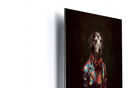 Hippie Dog - Ein farbenfrohes Kunstwerk für Freiheit und Lebensfreude auf Alu-Dibond